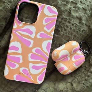 Burga Orange and Pink Patterned Phone Case and Earbud Cover Set